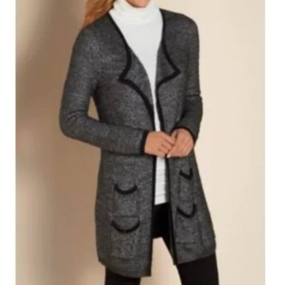 SOFT SURROUNDINGS Shelby Cardigan Black Gray Open Front Long Knit Sweater Small - Picture 1 of 11